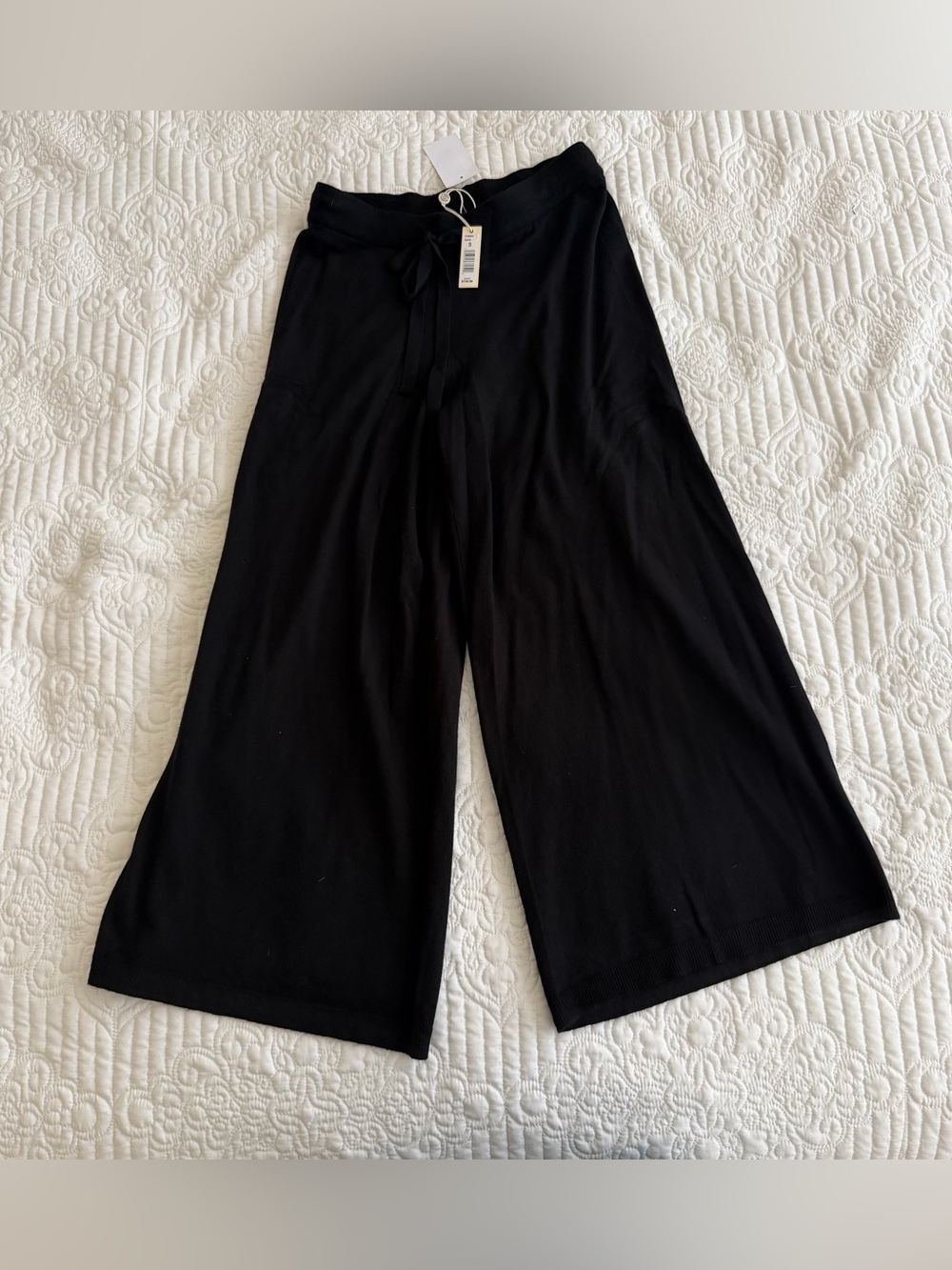 NWT Max Studio London Black Knit Wide Leg Drawstring Lounge Pants Size S